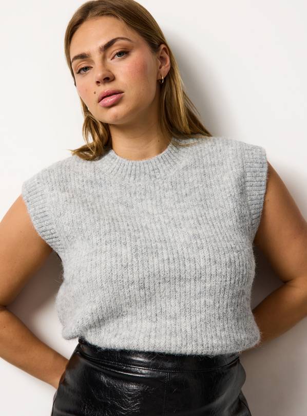 Grey Ribbed Knitted Tank Top XL