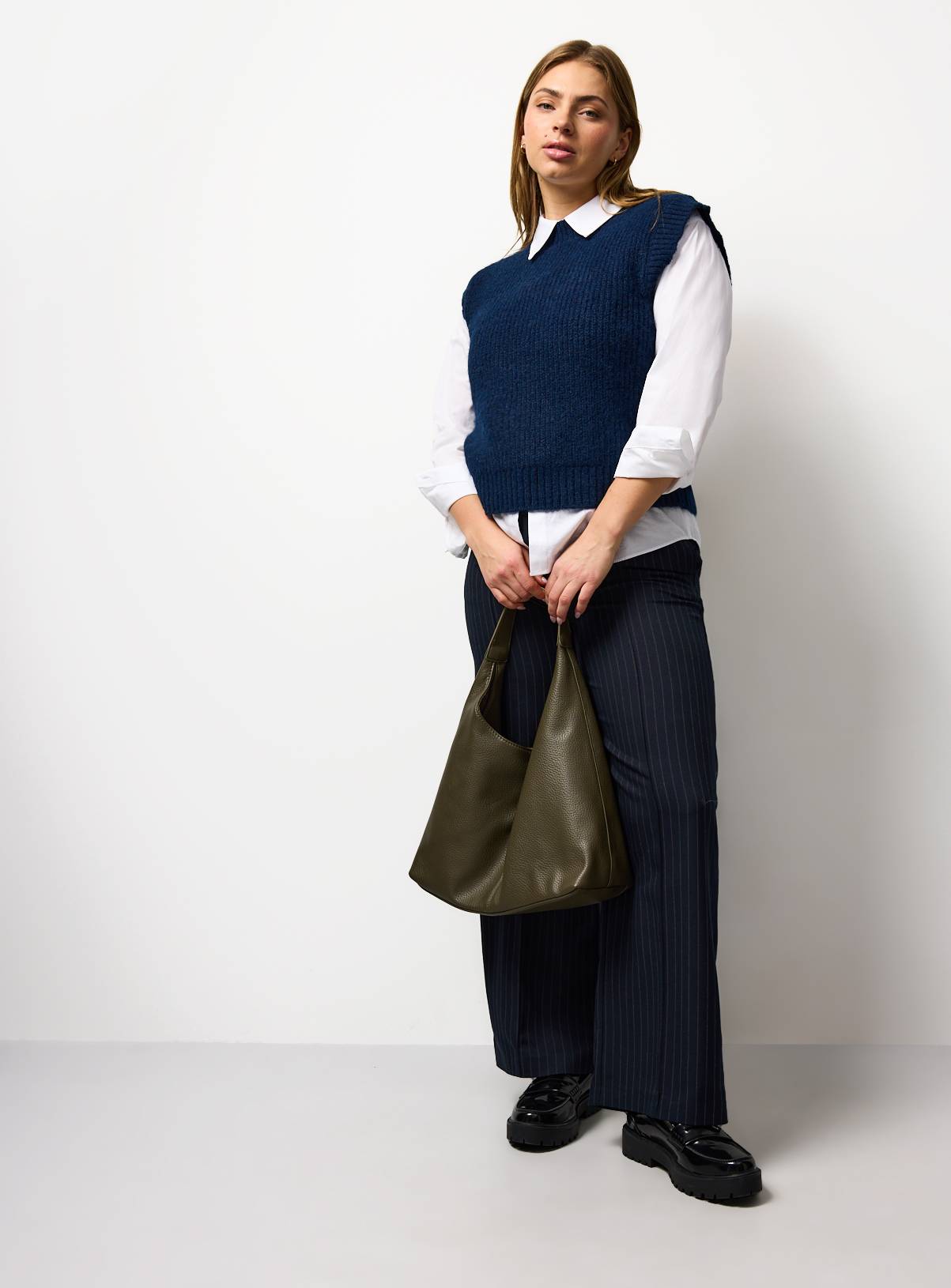 Navy Ribbed Knitted Tank Top M - Image 1