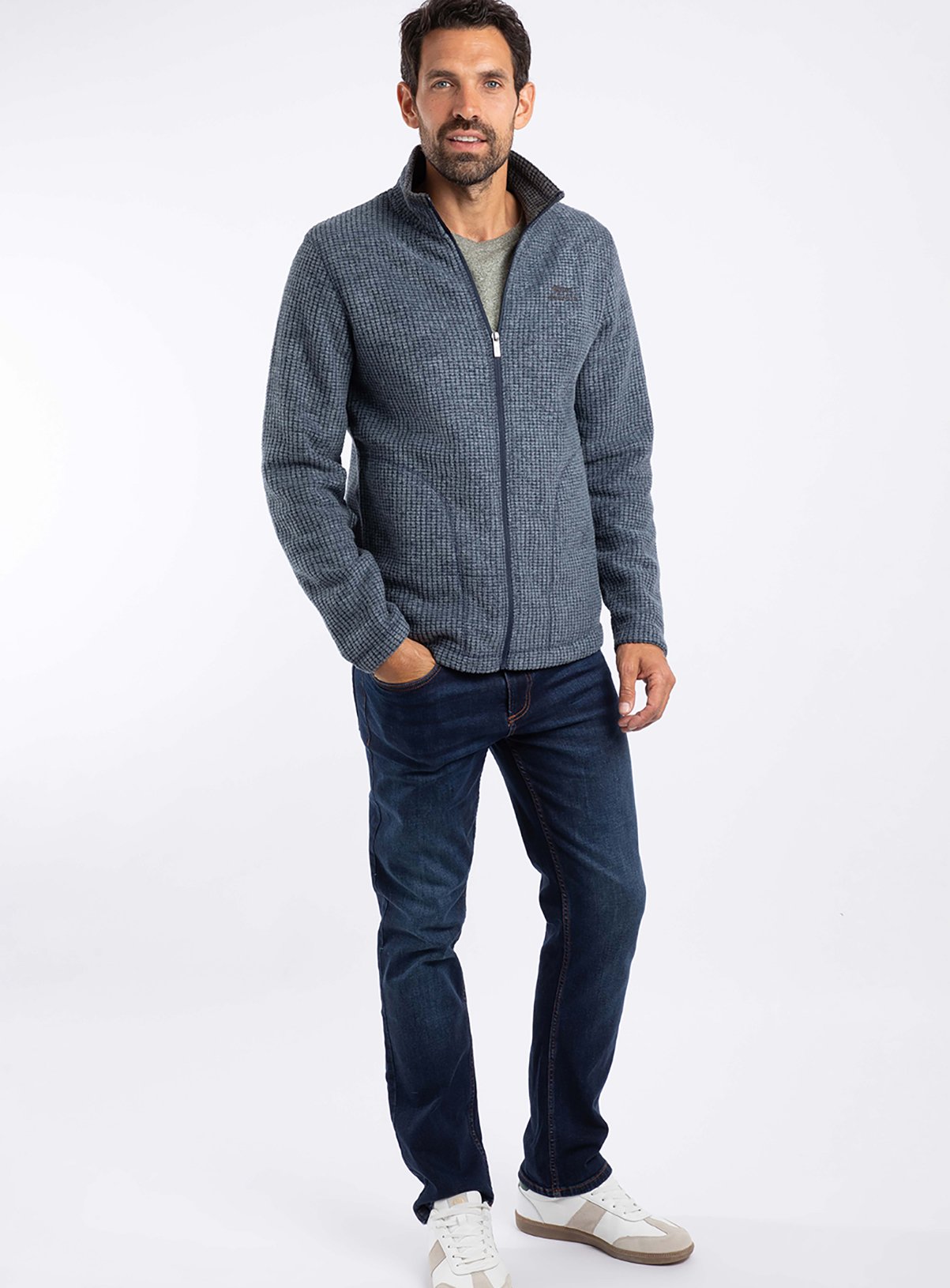 Men's WEIRD FISH Shires Full Zip Grid Fleece Navy