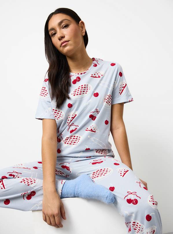 Blue Cherry Pie Print Short Sleeve Pyjama Set XL