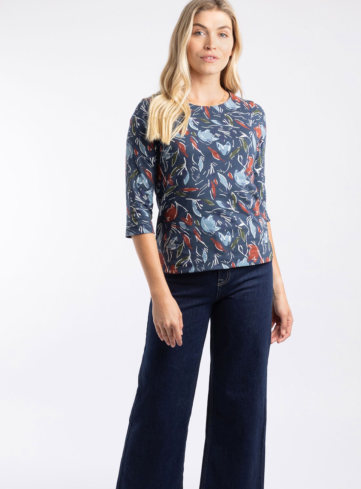 Navy WEIRD FISH Pinto Organic Cotton Printed Jersey T Shirt