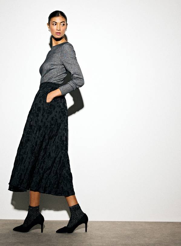 Black Jacquard Midi Co-ord Full Skirt 6