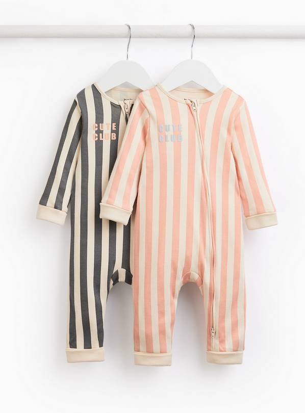 Cute Club Vertical Stripe Sleepsuits 2 Pack 6-9 months