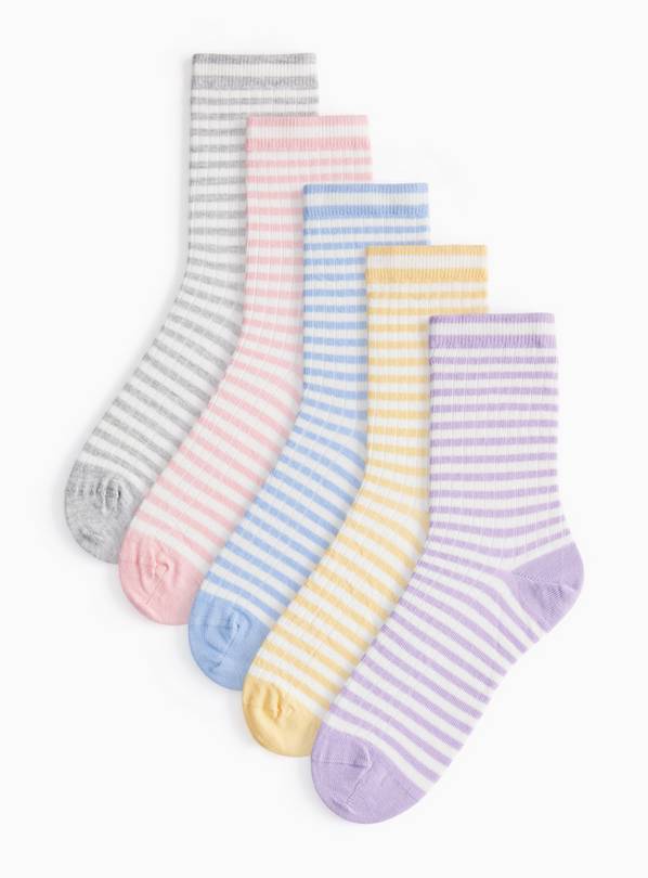 Striped Ribbed Ankle Socks 5 Pack 4-8