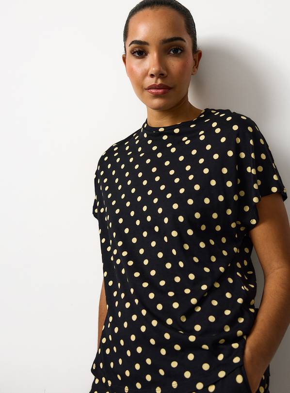 Black Spotted Modal Pyjama Tee M