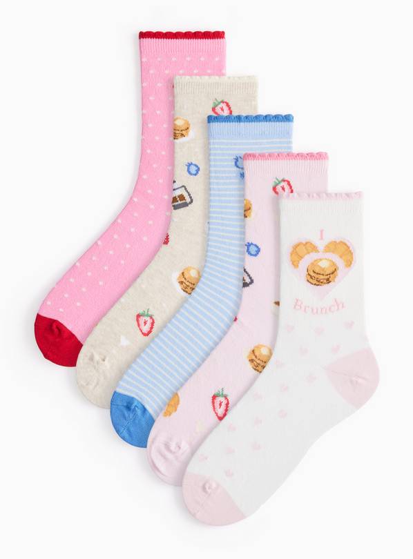 Brunch Print Ankle Socks 5 Pack 4-8