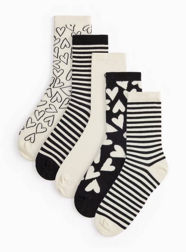 Heart Printed Ankle Socks 5 Pack 4-8