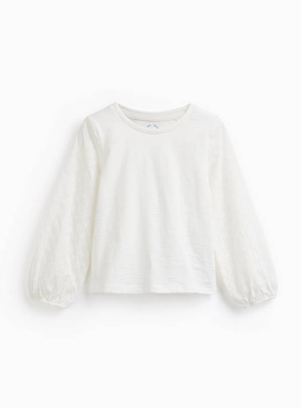White Crochet Detail Long Sleeve Top 6-7 years