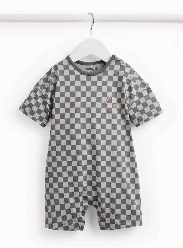 Charcoal Checkerboard Short Sleeve Romper  3-6 months