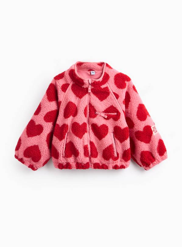 Pink Heart Print Overhead Borg Jacket 9-10 years