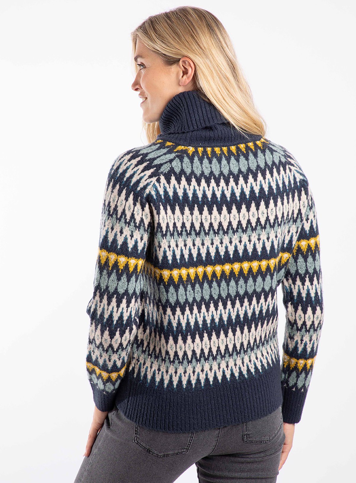 WEIRD FISH Annecy Fairisle Roll Neck Jumper Black 14 - Image 3 thumbnail