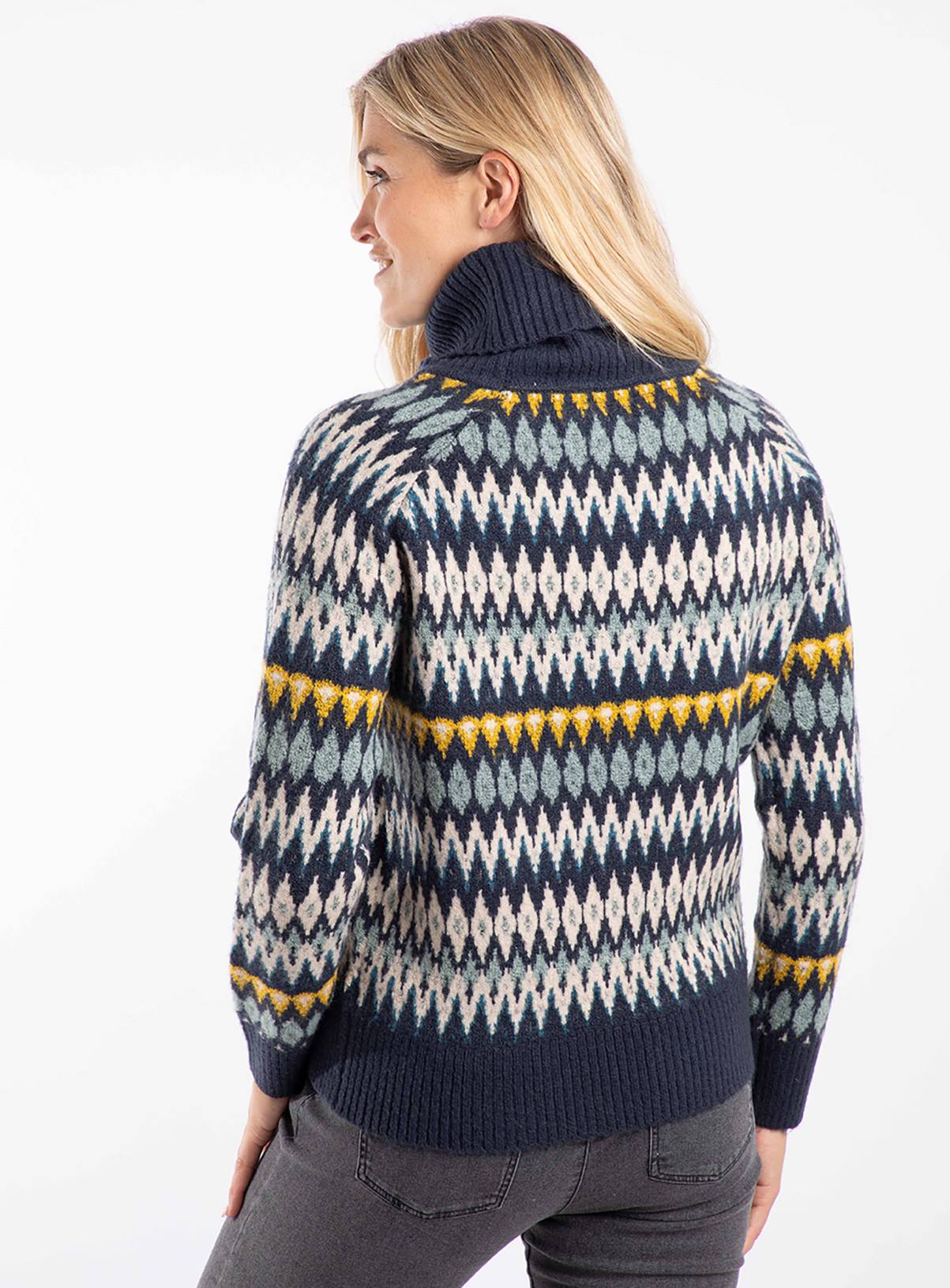 WEIRD FISH Annecy Fairisle Roll Neck Jumper Black 14 - Image 3