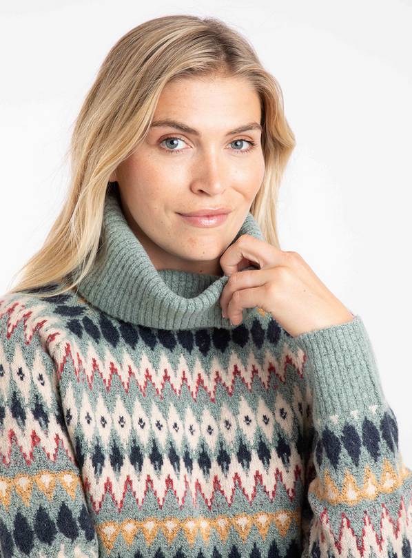 WEIRD FISH Annecy Fair Isle Roll Neck Jumper Beige 8