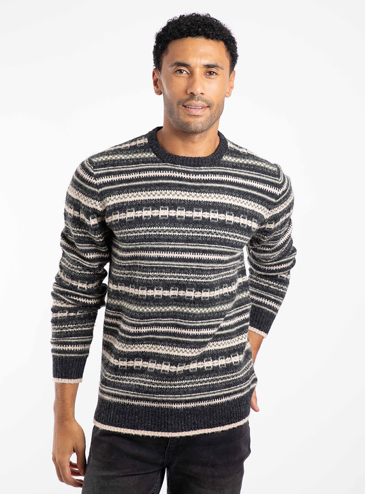 Men's Black WEIRD FISH Fastolf Fair Isle Crew Neck Jumper