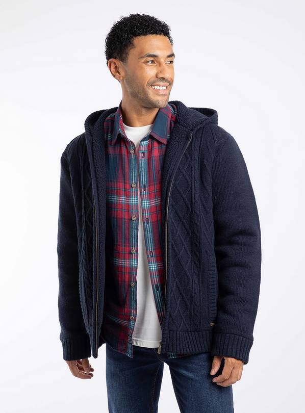 WEIRD FISH Brohdi Borg Lined Cable Full Zip Knit Hoody XXL