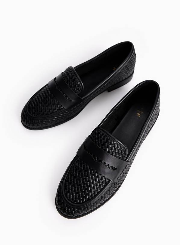 Black Weave Detail Faux Leather Loafers 4