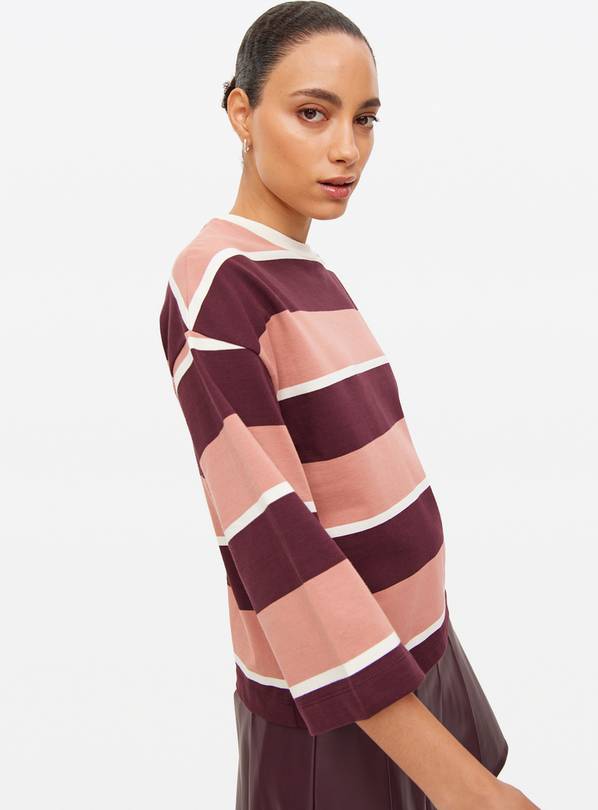 Pink 3/4 Sleeve Striped T-Shirt M