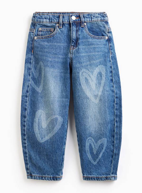 Blue Denim Heart Print Barrel Jeans 10 years