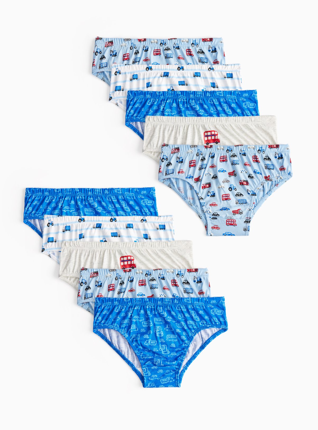 Blue Vehicle Printed Briefs 10 Pack 3-4 years