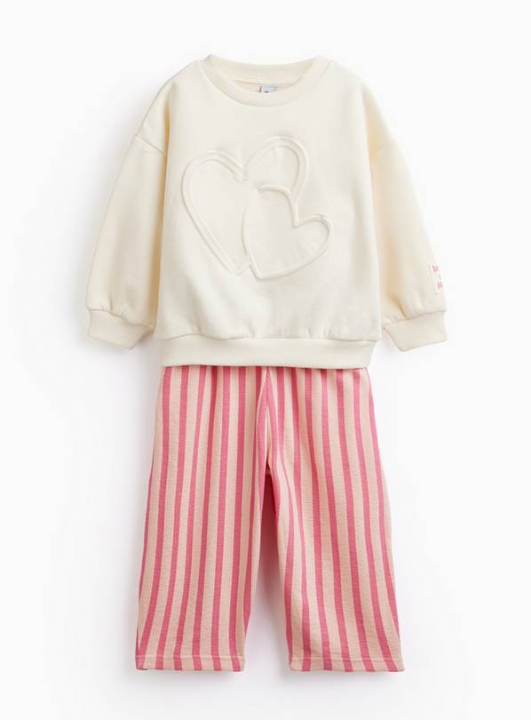 Cream Heart Embossed Sweat & Trousers Set 3-4 years