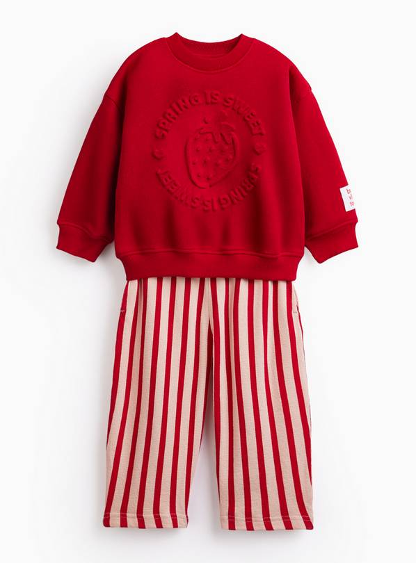 Red Strawberry Embossed Sweat & Trousers Set 5-6 years