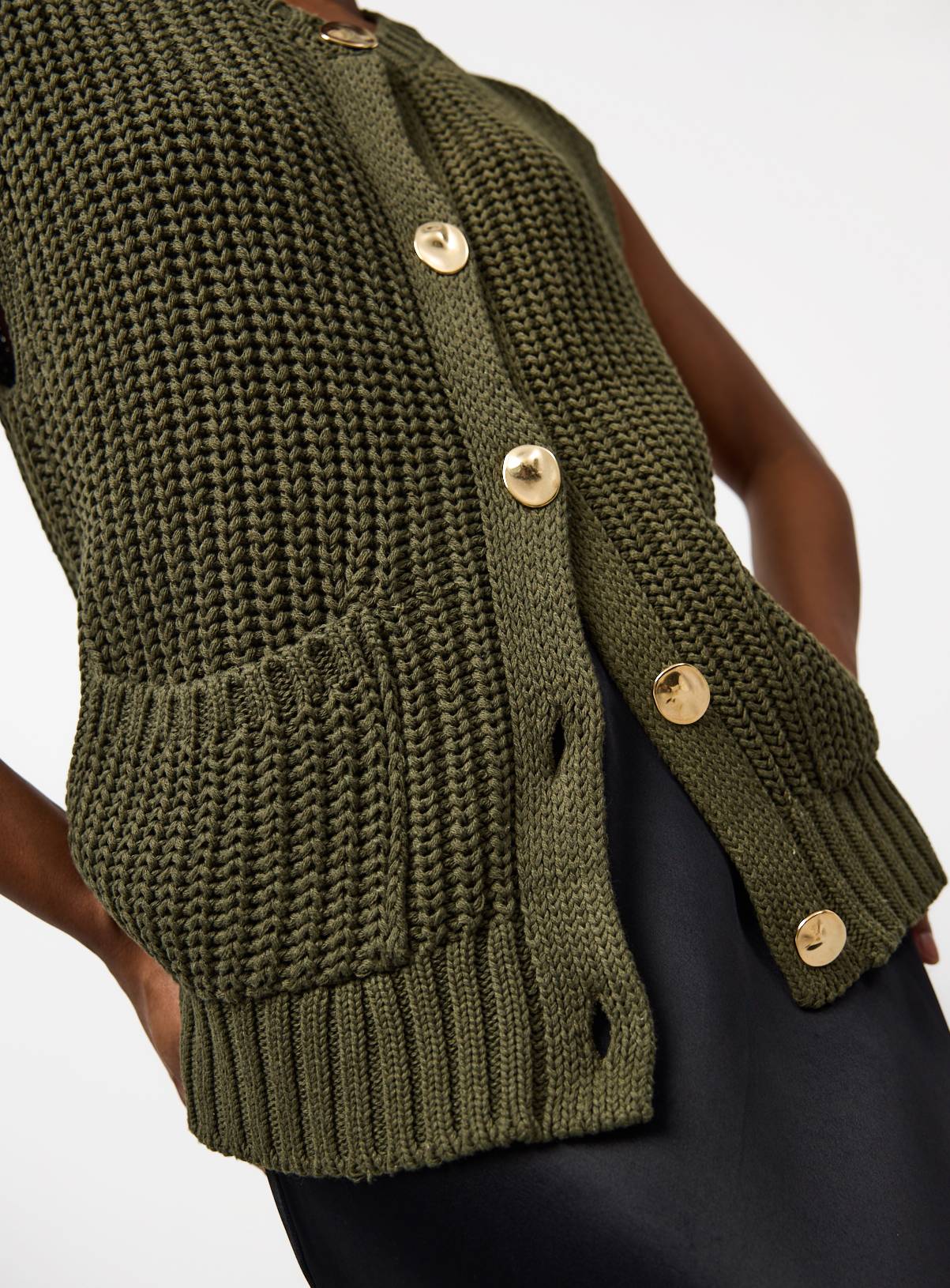 Green Chunky Knitted Gold Button Vest 16 - Image 2