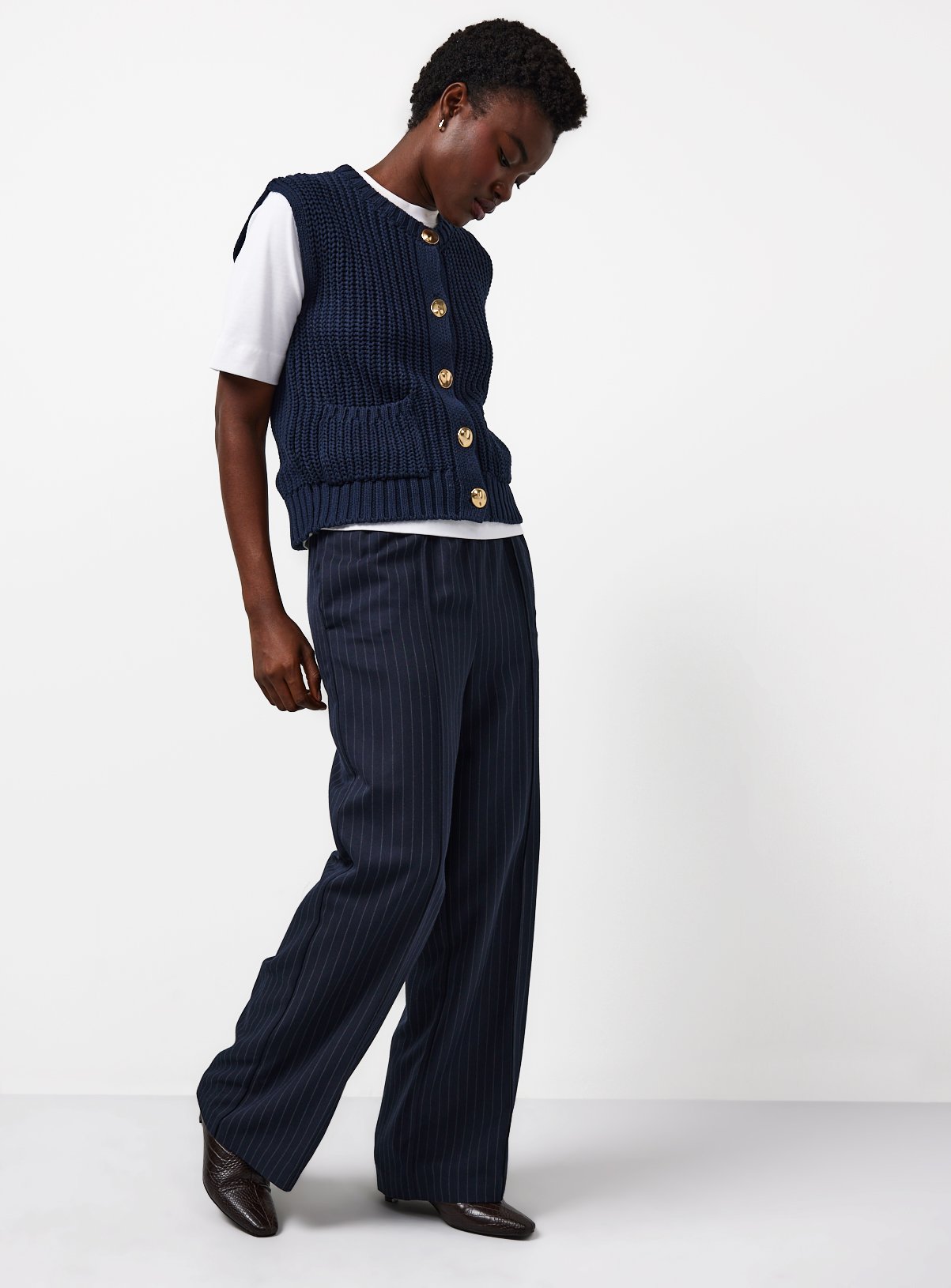 Navy Chunky Knitted Gold Button Vest 8 - Image 2 thumbnail