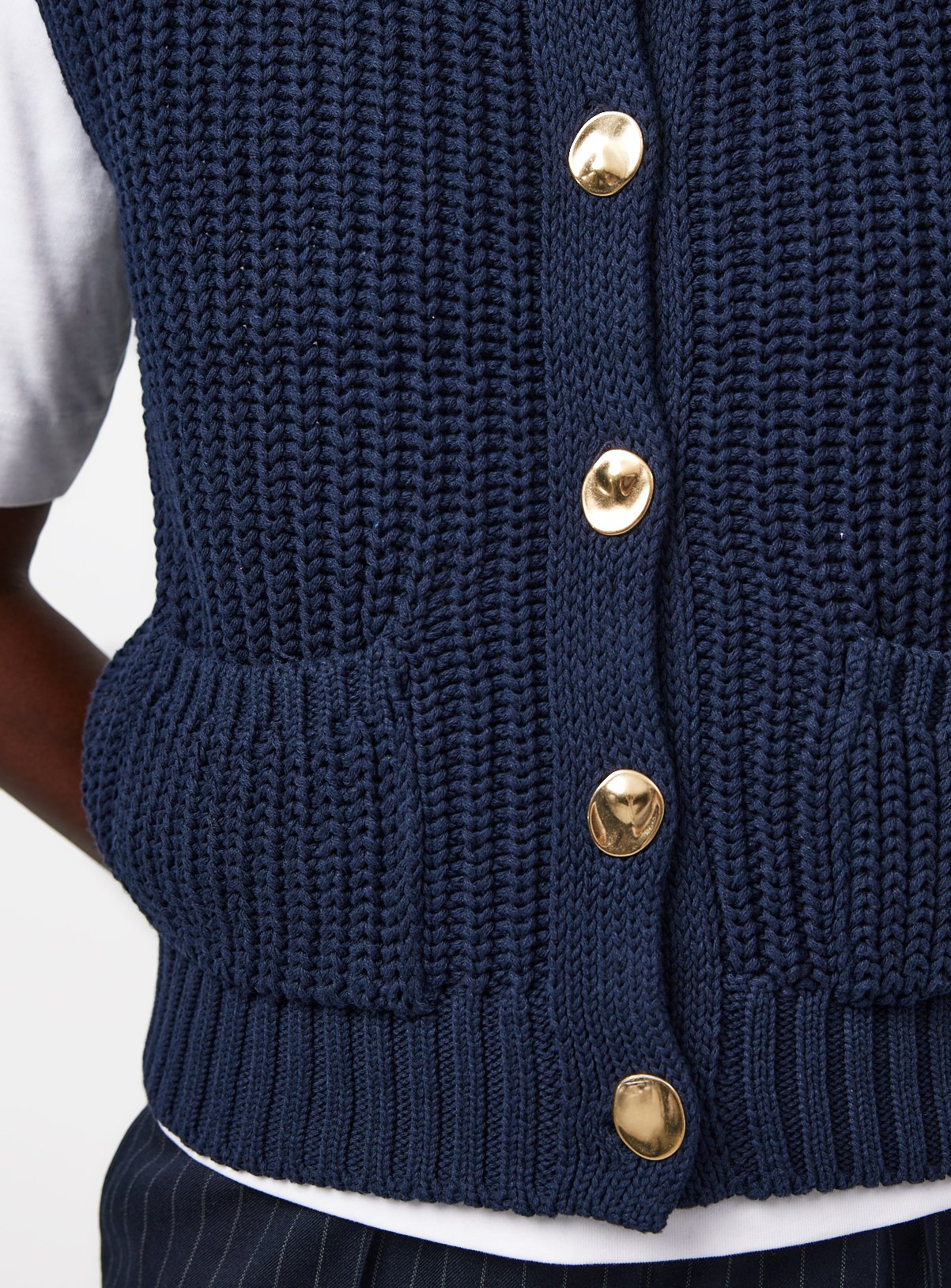 Navy Chunky Knitted Gold Button Vest 8 - Image 3 thumbnail