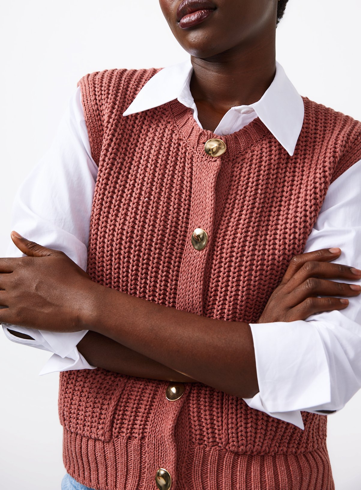 Pink Chunky Knitted Gold Button Vest 10 - Image 2 thumbnail