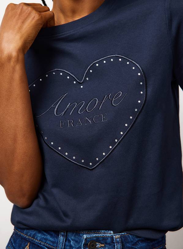 Navy Heart Graphic T-Shirt M
