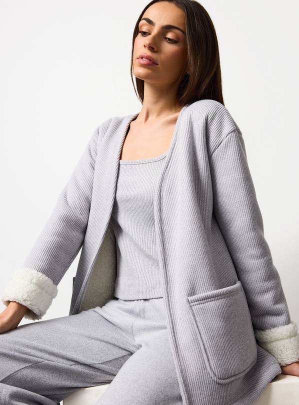 Grey Bonded Borg Cardigan M