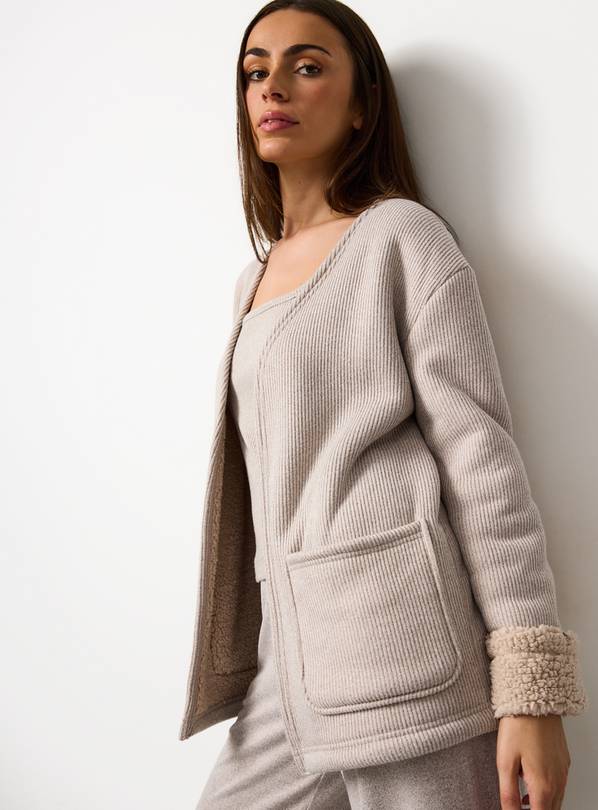 Oatmeal Bonded Borg Cardigan L