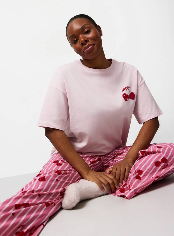 Pink Valentine's Day Cherry Print Pyjama Set S