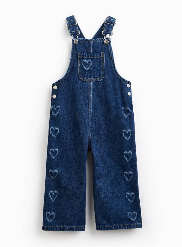Dark Denim Heart Print Wide Leg Dungarees 4-5 years