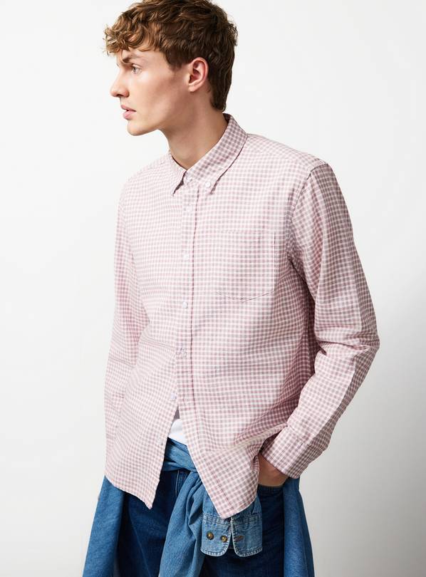 Pink Gingham Check Long Sleeve Oxford Shirt XXL