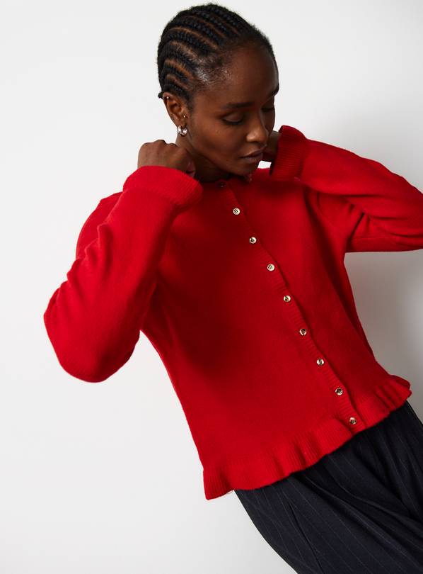 Red Frill Hem Button Cardigan 16
