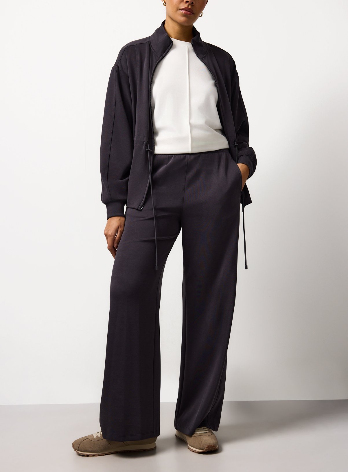 Charcoal Sandwashed Wide Leg Co-ord Joggers