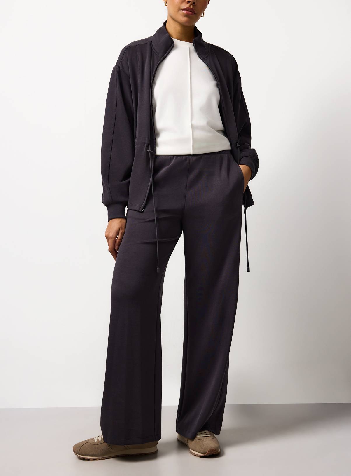 Charcoal Sandwashed Wide Leg Co-ord Joggers L - Image 1