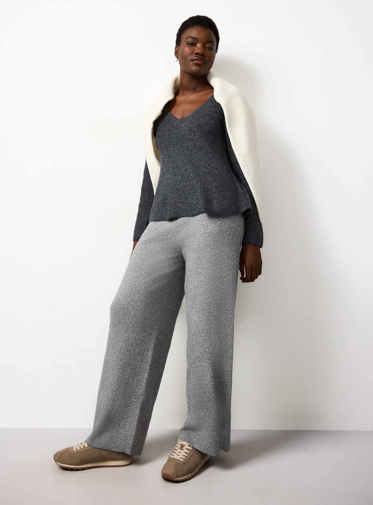Charcoal Cinched Waist V-Neck Jumper 10 - Image 2 thumbnail
