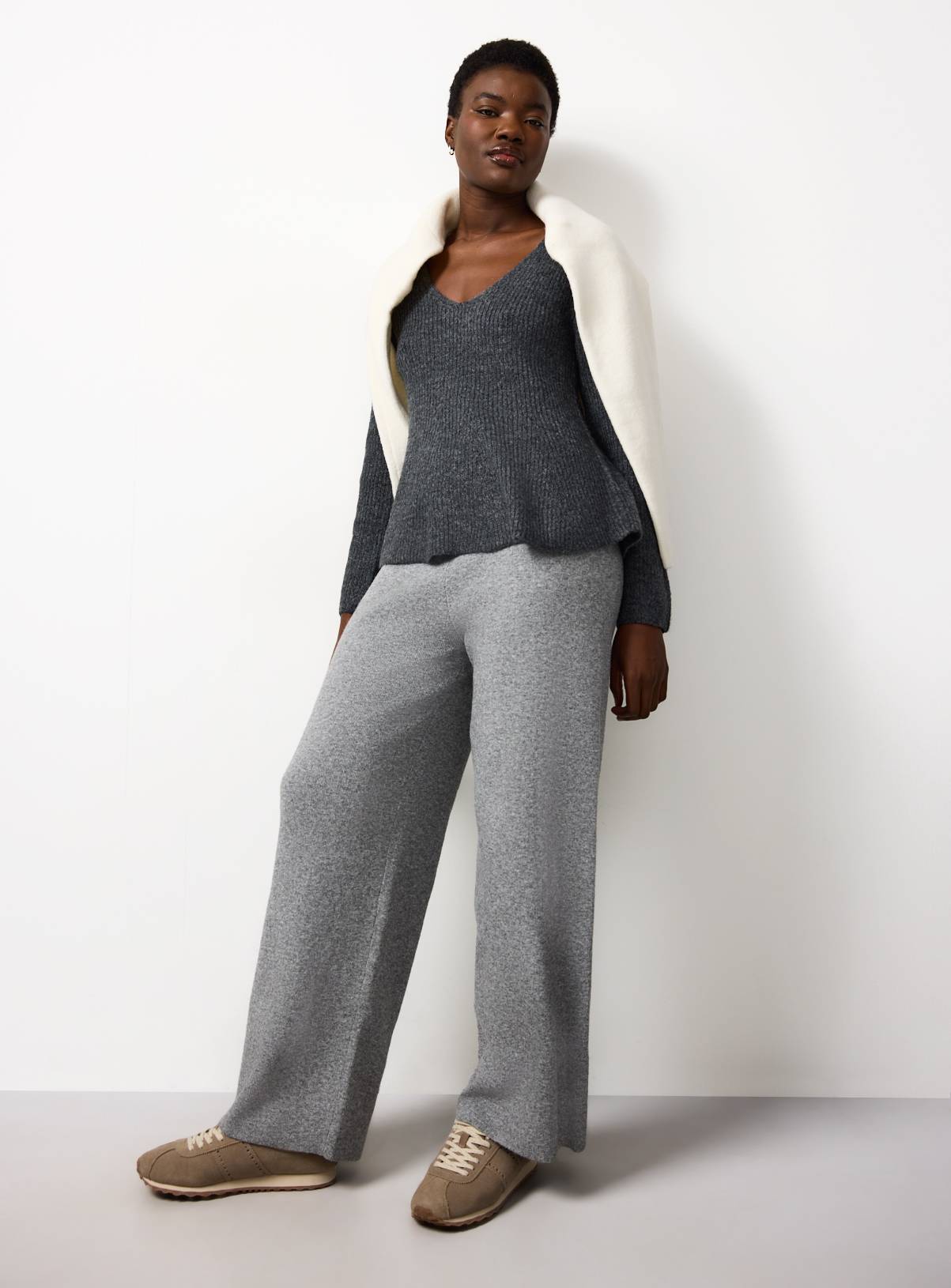 Charcoal Cinched Waist V-Neck Jumper 10 - Image 2