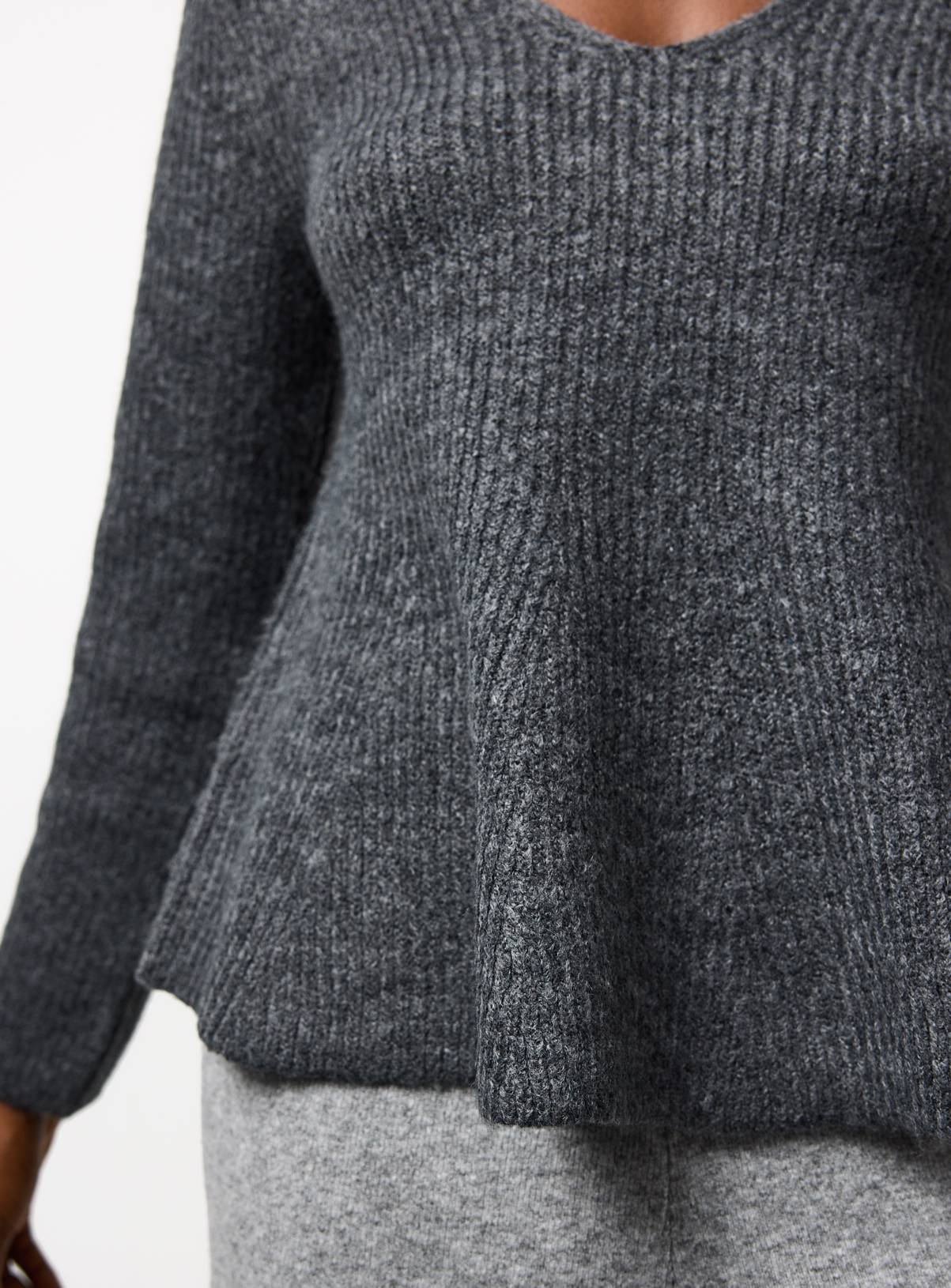Charcoal Cinched Waist V-Neck Jumper 10 - Image 3