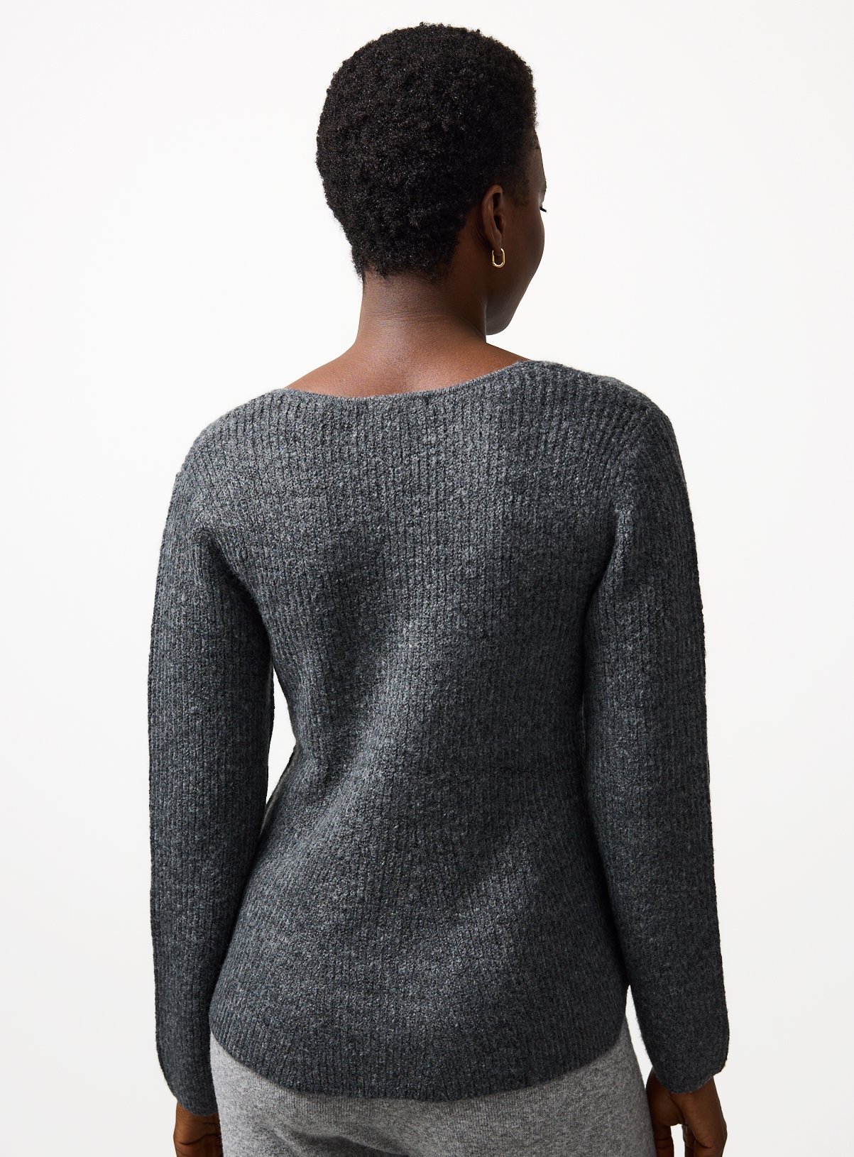Charcoal Cinched Waist V-Neck Jumper 10 - Image 4 thumbnail
