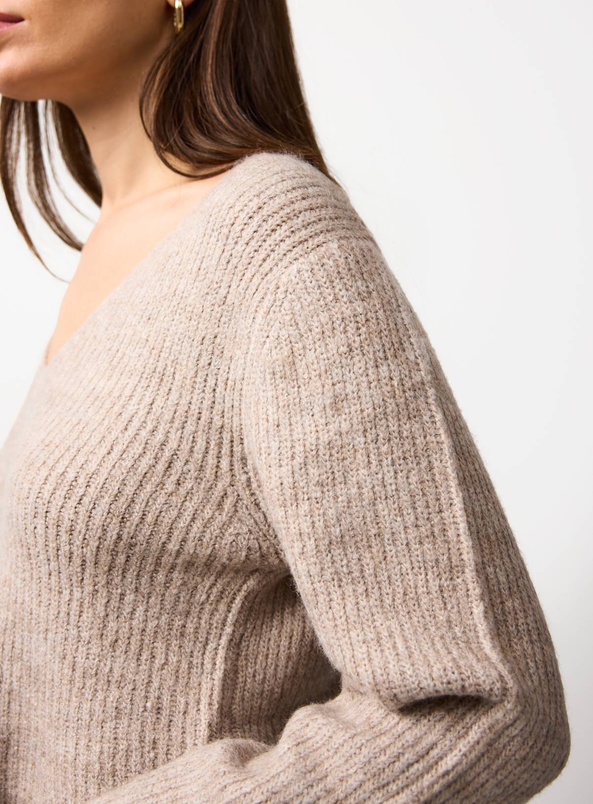 Oatmeal Cinched Waist V-Neck Jumper 14 - Image 3
