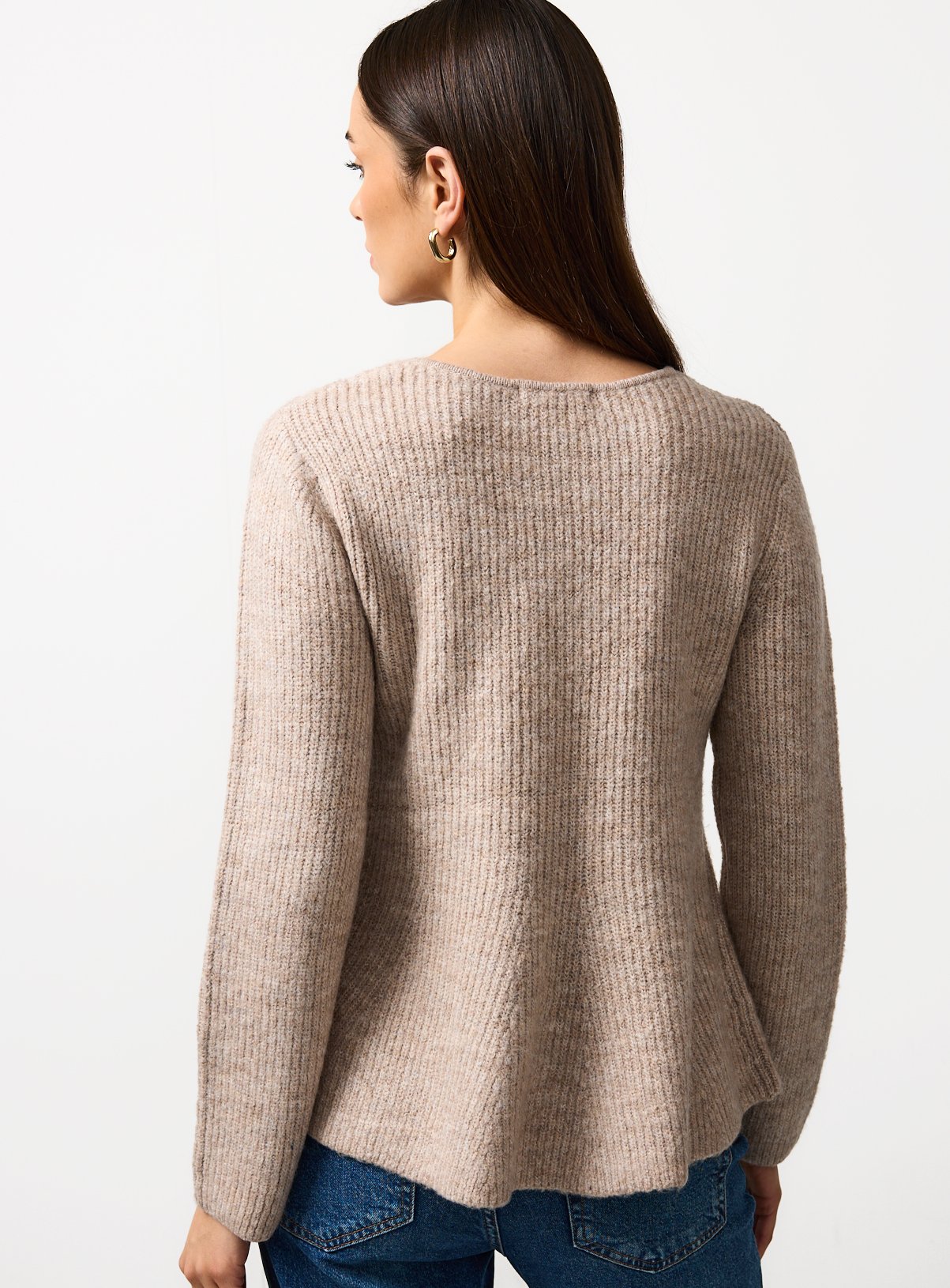 Oatmeal Cinched Waist V-Neck Jumper 14 - Image 4 thumbnail