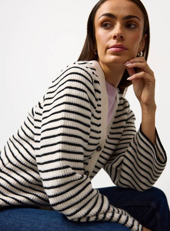 Tan Striped Peplum Button Cardigan 16