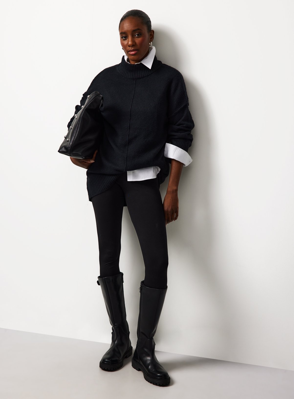 Black Seam Detail High Neck Tunic S