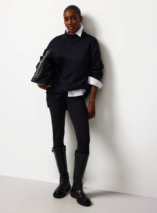 Black Seam Detail High Neck Tunic M