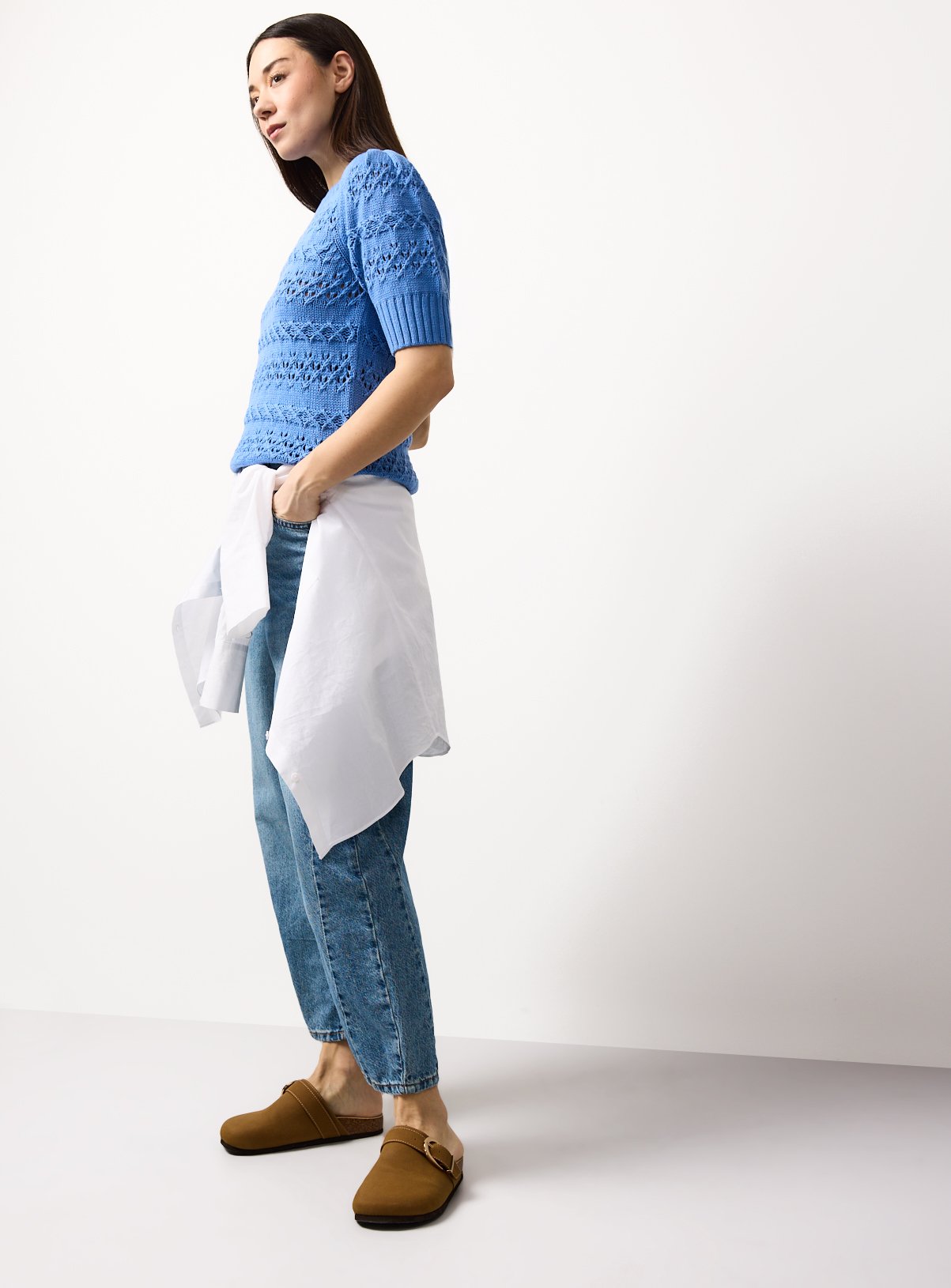Blue Chunky Pointelle Stitch Tee 6 - Image 2 thumbnail
