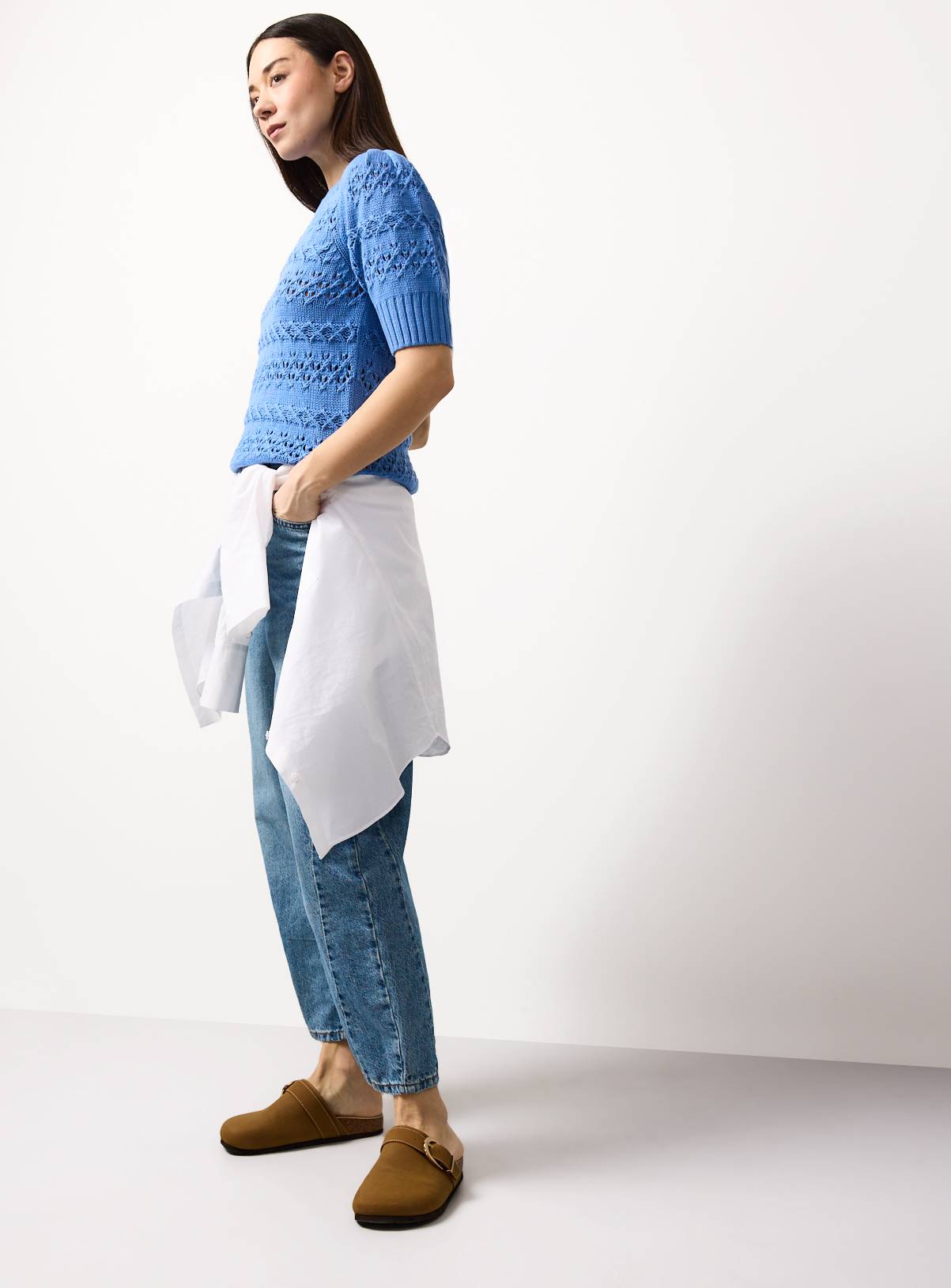 Blue Chunky Pointelle Stitch Tee 6 - Image 2
