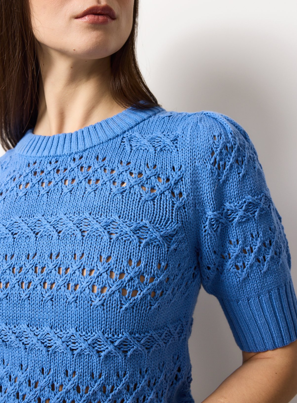 Blue Chunky Pointelle Stitch Tee 6 - Image 3 thumbnail